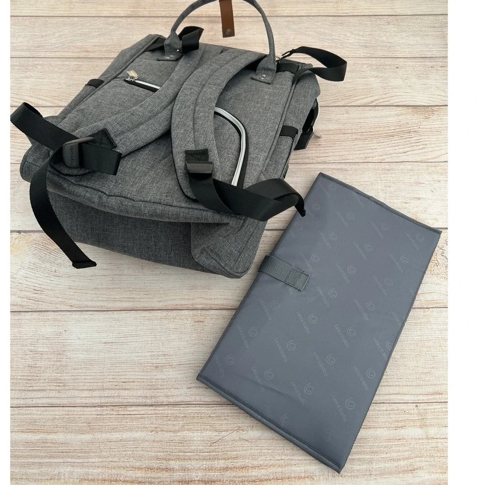 Lekebaby NWT Gray Arrow Pattern Diaper Bag Backpack Wide Open Travel Large